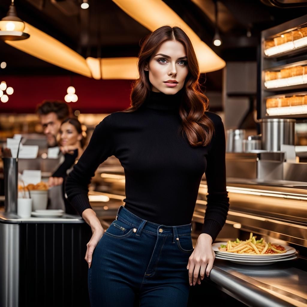 Confident Woman in Restaurant