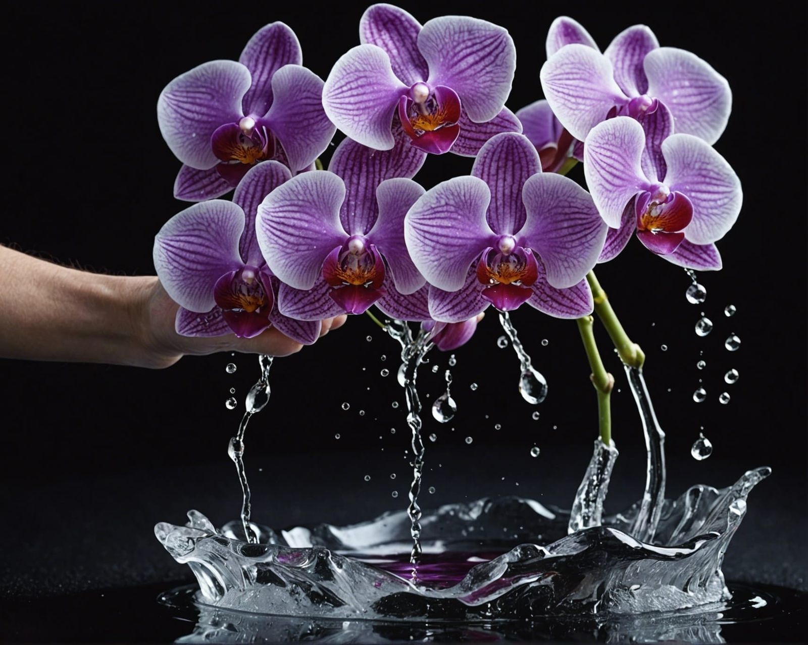 Icy Hands with Orchids in Snowy Setting