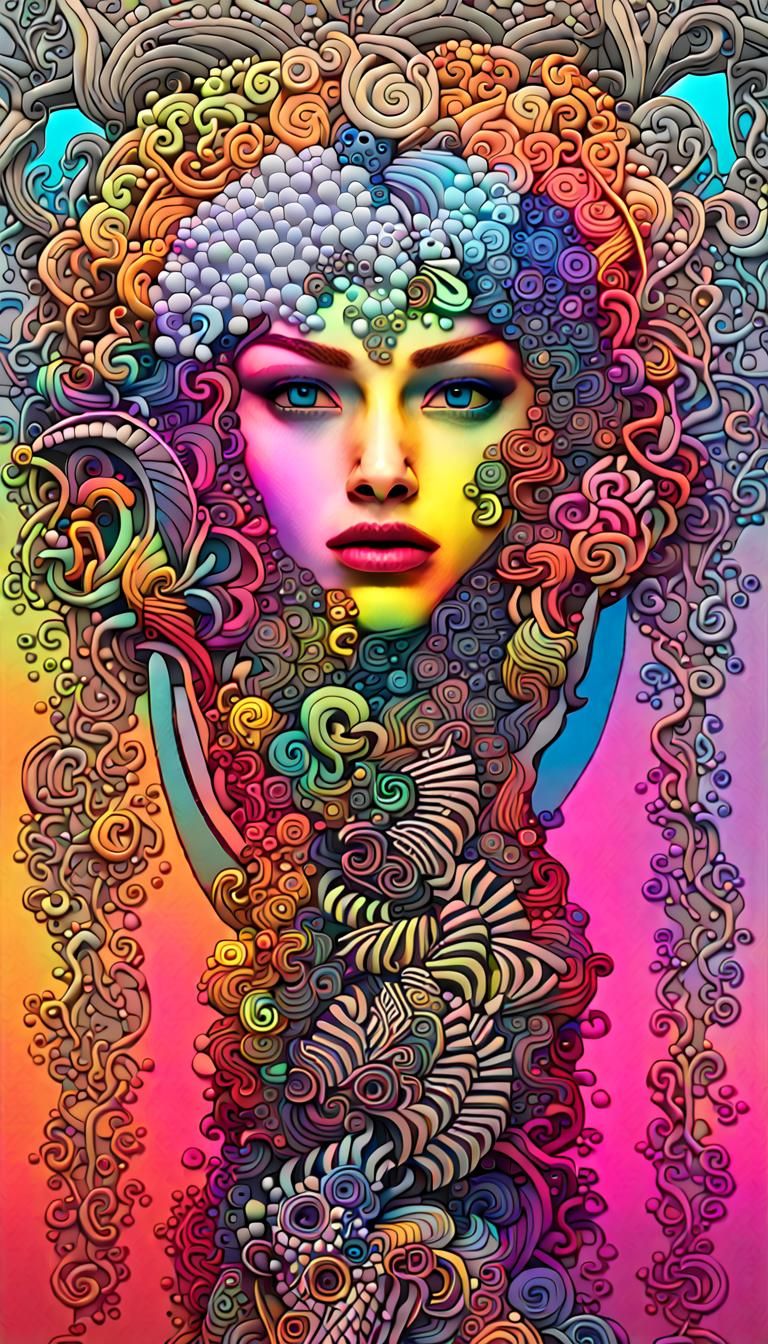 Neon Fantasy: A Zentangle Masterpiece in 3D