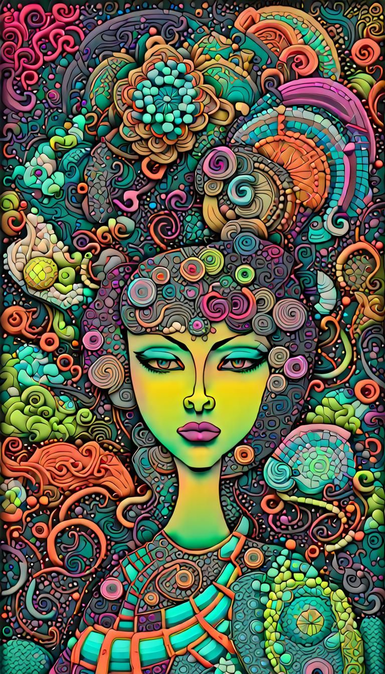 Neon Zentangle Fantasy: 3D Digital Art Masterpiece