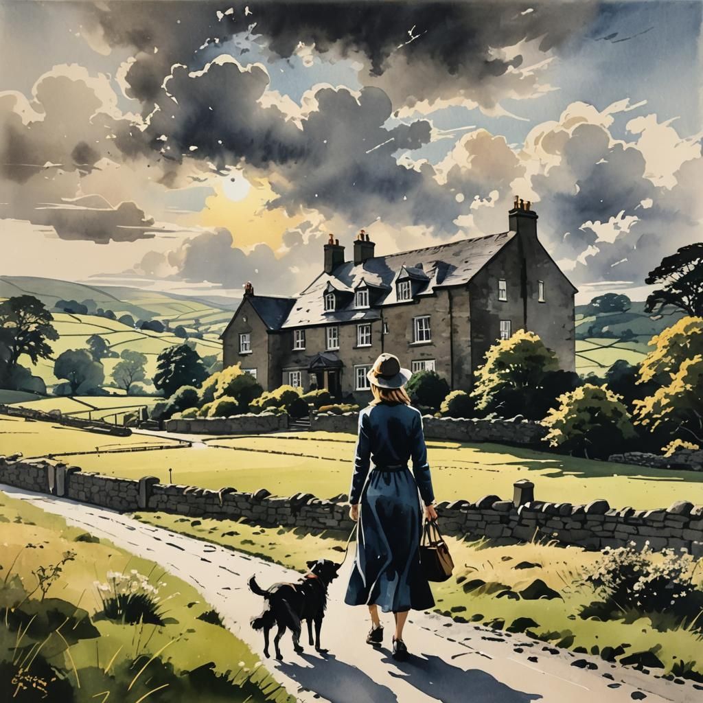 Yorkshire Dales House in Modern Ink Painting