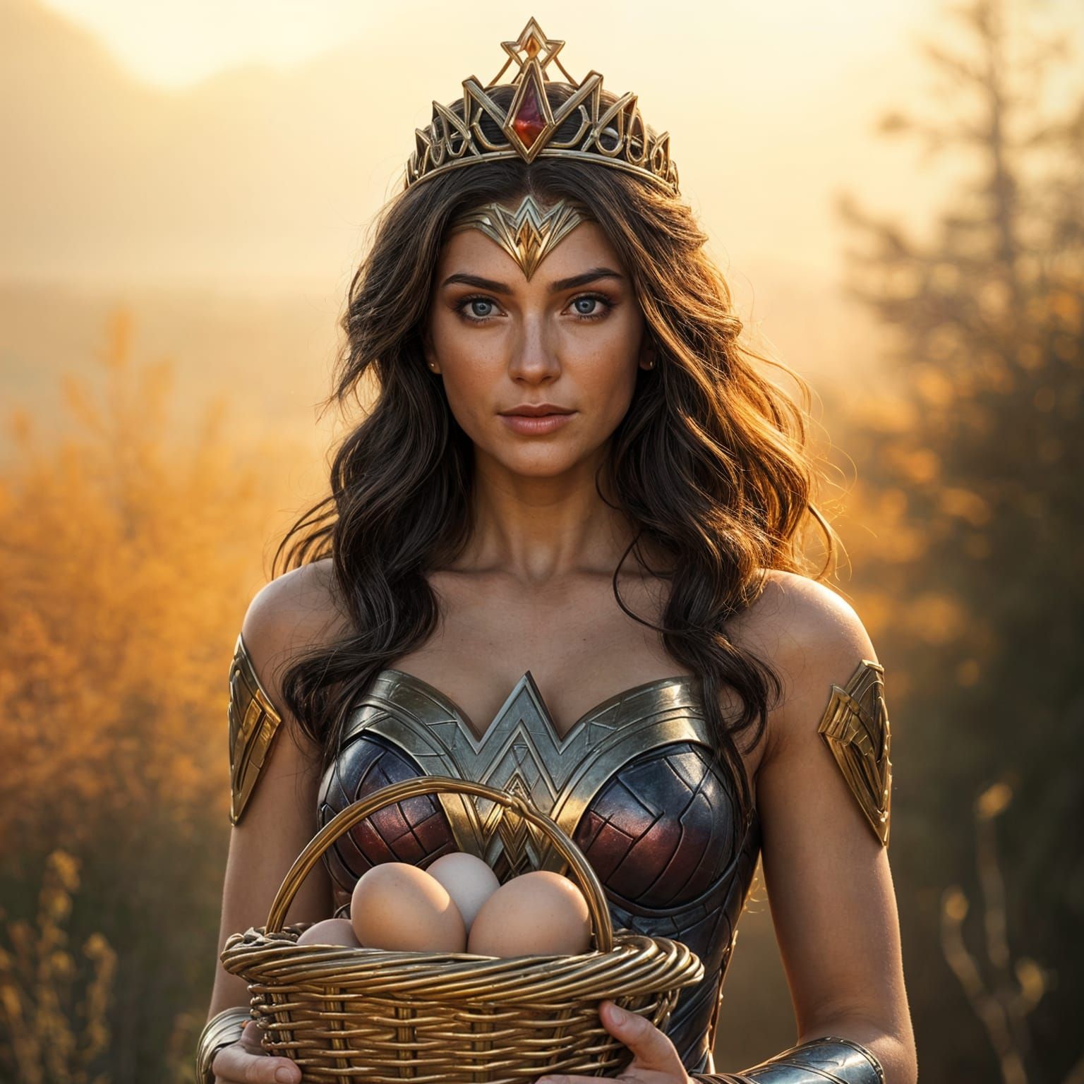 Wonder Woman as an Egg in Hyperrealistic Style