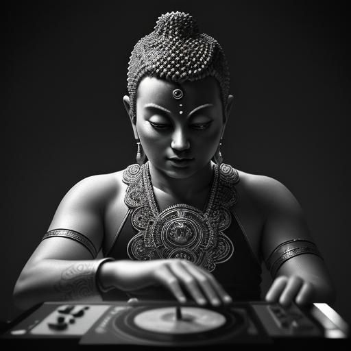 Hyperrealistic DJ Buddha Portrait in HDR