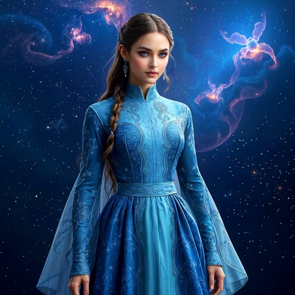 Ethereal Galactic Princess in Regal Fantasy Dress