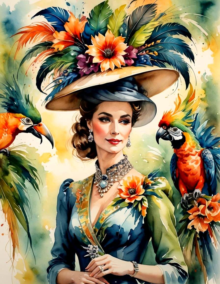 Watercolor Painting of an Elegant Beautiful Lady