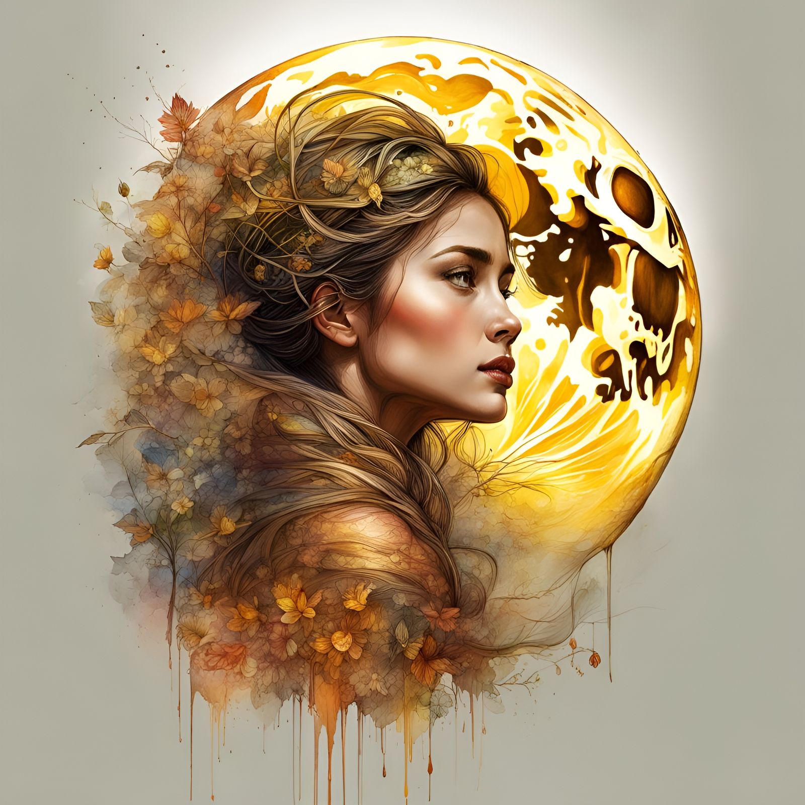 Polychromatic Moon Goddess in Watercolor Style