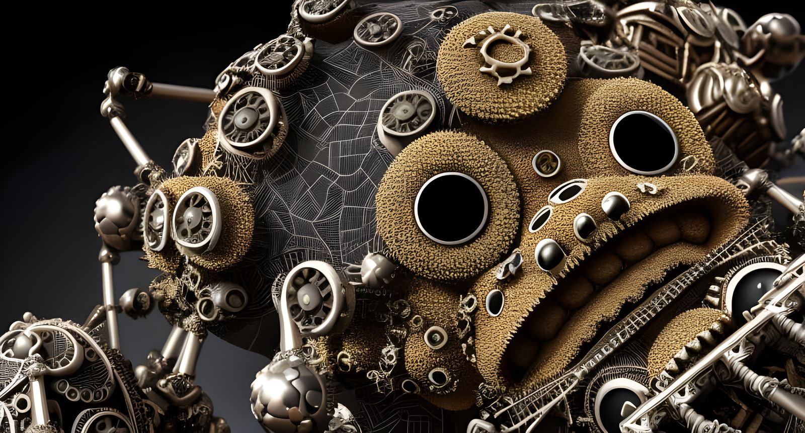 Biomechanical Muppets in Fractal Landscape, 3D Render
