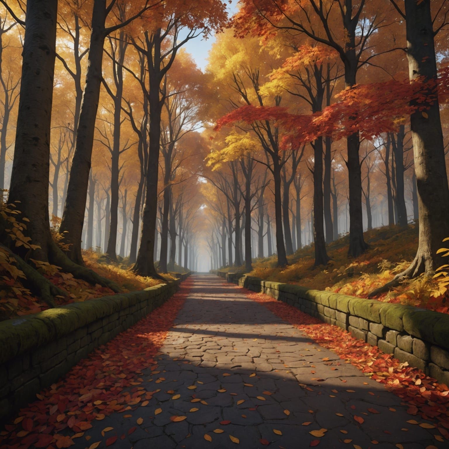 Autumn Forest Path in Detailed Matte Painting