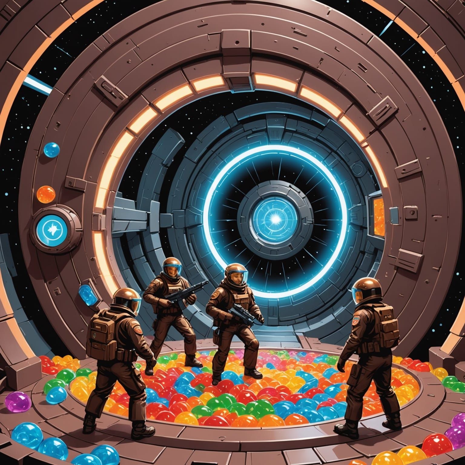 Chocolate Stargate with Gummy Bear Soldiers