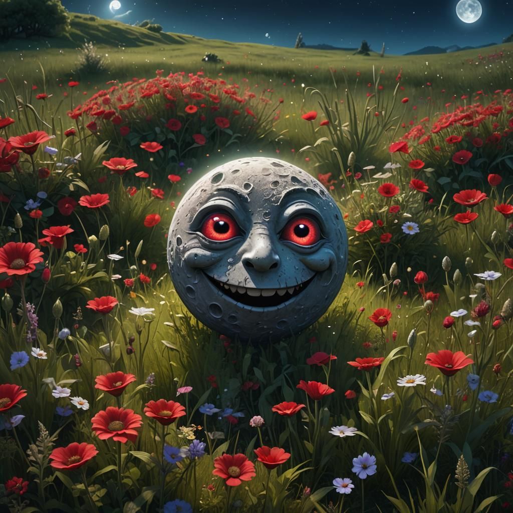 Smiling Moon Over Meadow: Fantasy Concept Art