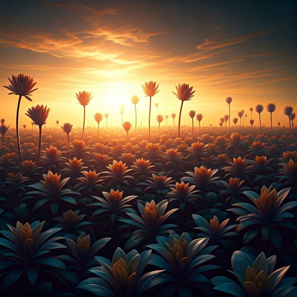 Surreal Garden Landscape in Vibrant, Iridescent Hues