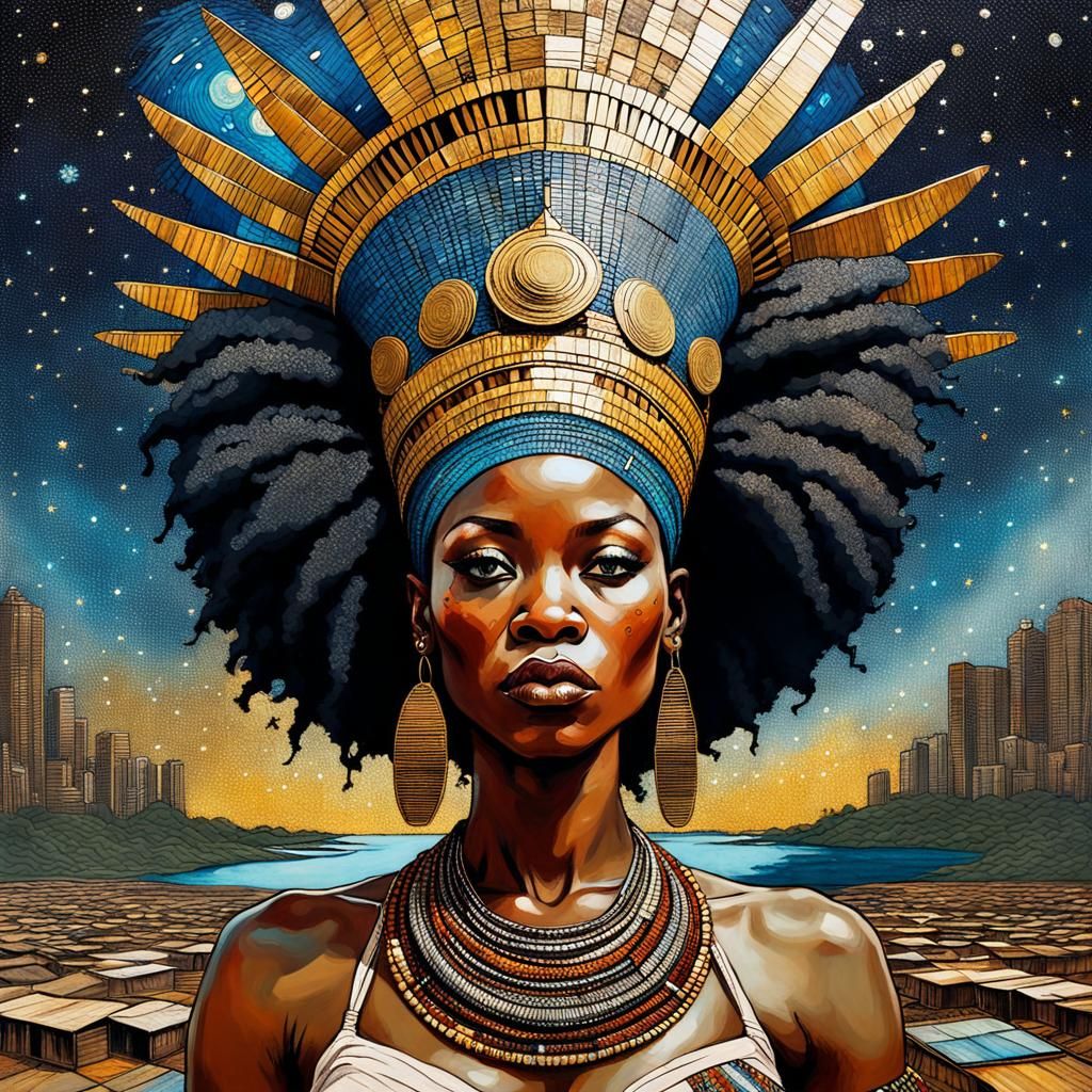 Benin African Queen in Afropunk Mosaic Style