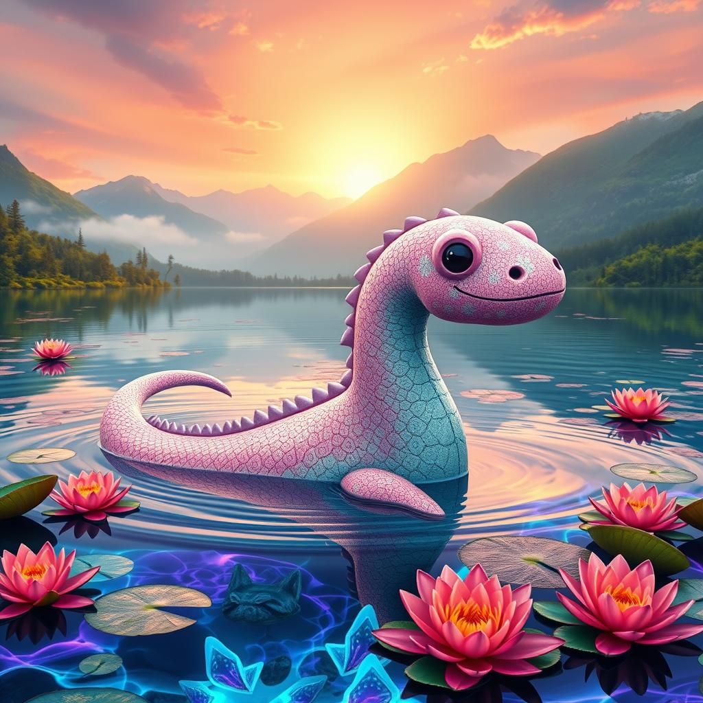 Pastel Loch Ness Monster in Anime Style