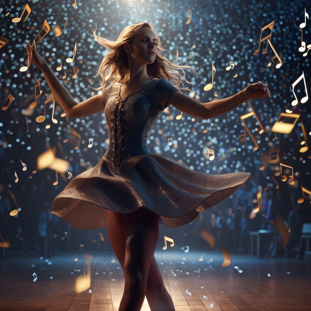 Girl Dancing with Music Notes in Air