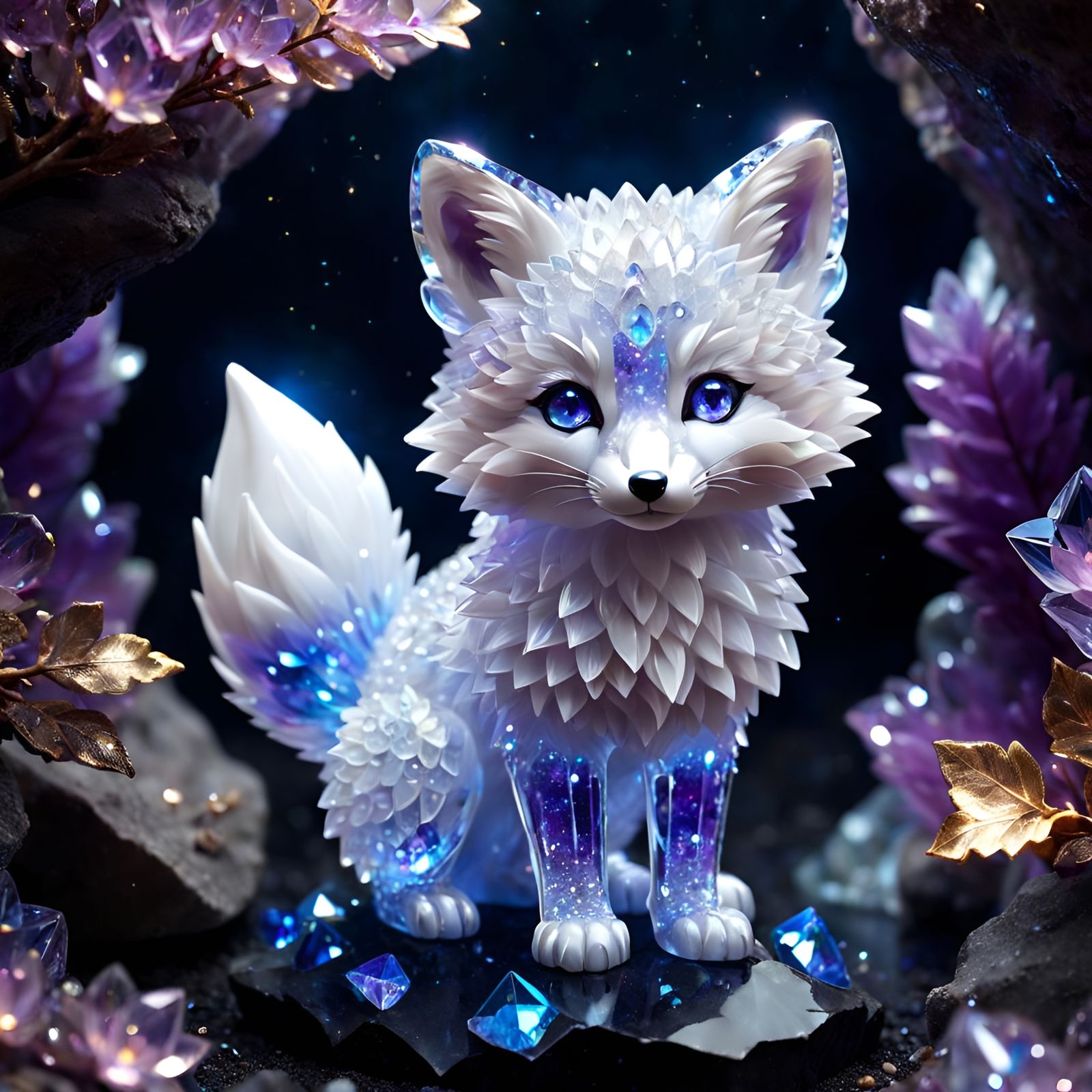 Crystal Fox Cub with Glowing Eyes