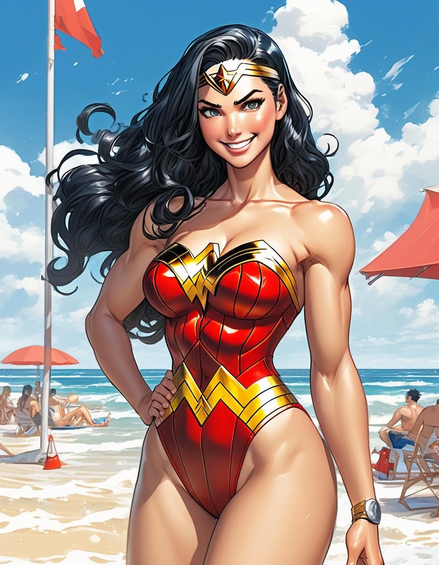 Wonder Woman as Lifeguard in Comic Book Art