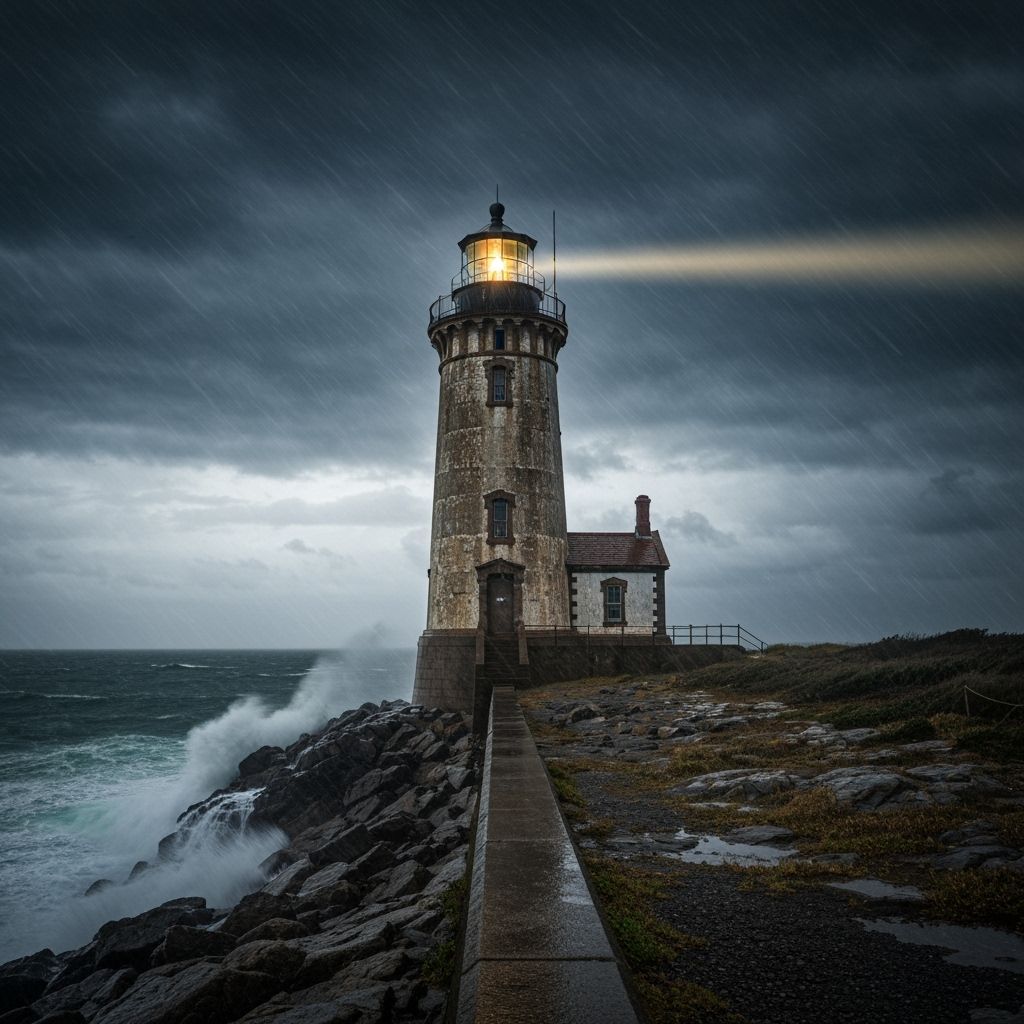 Lighthouse Battling a Stormy Sea