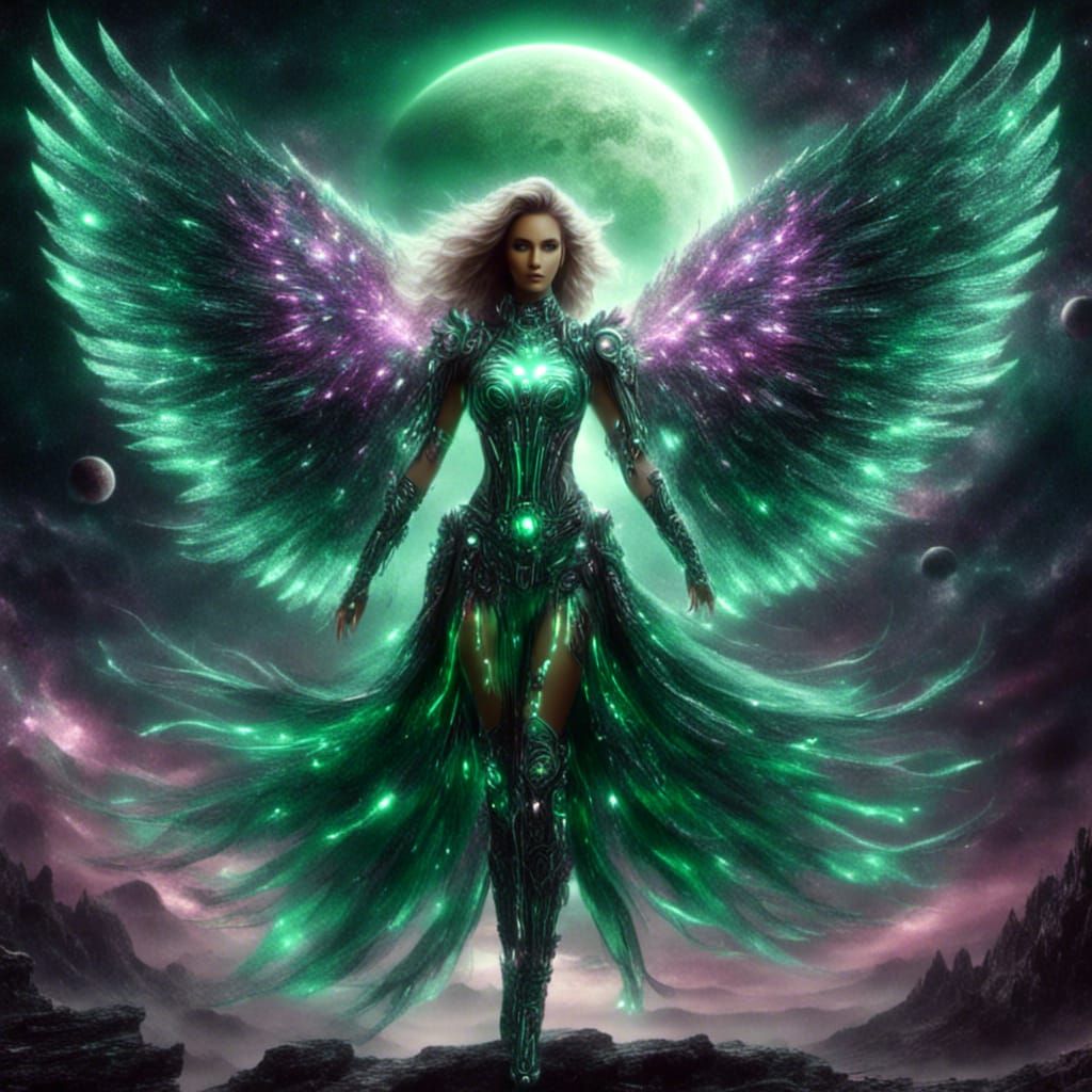 Bioluminescent Fae Woman in Cosmic Space