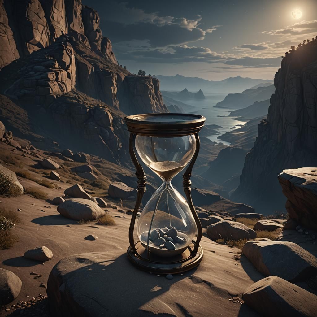 Magical Hourglass on Cliff in Moonlight
