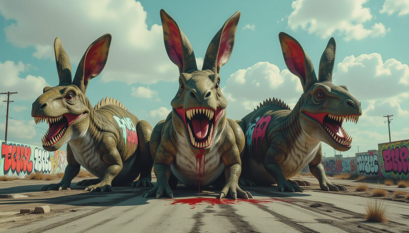 Surreal Dinosaur Rabbits Rule Desolate World
