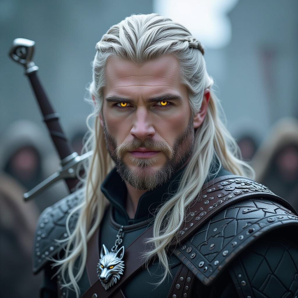 Monster Hunter with Wolf Swords and Medallion