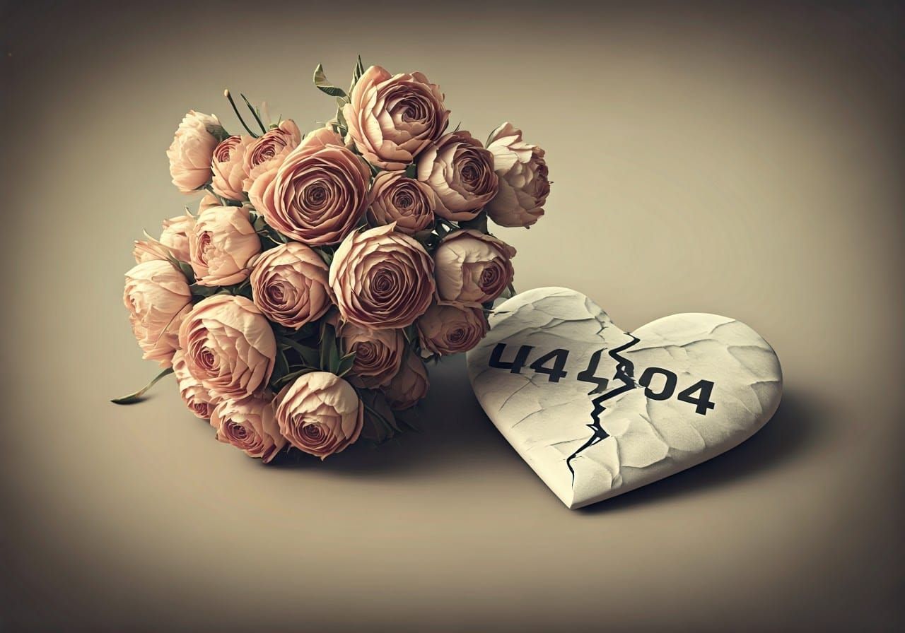 Wilted Bouquet of Flowers Amidst a Broken Heart in Distresse...