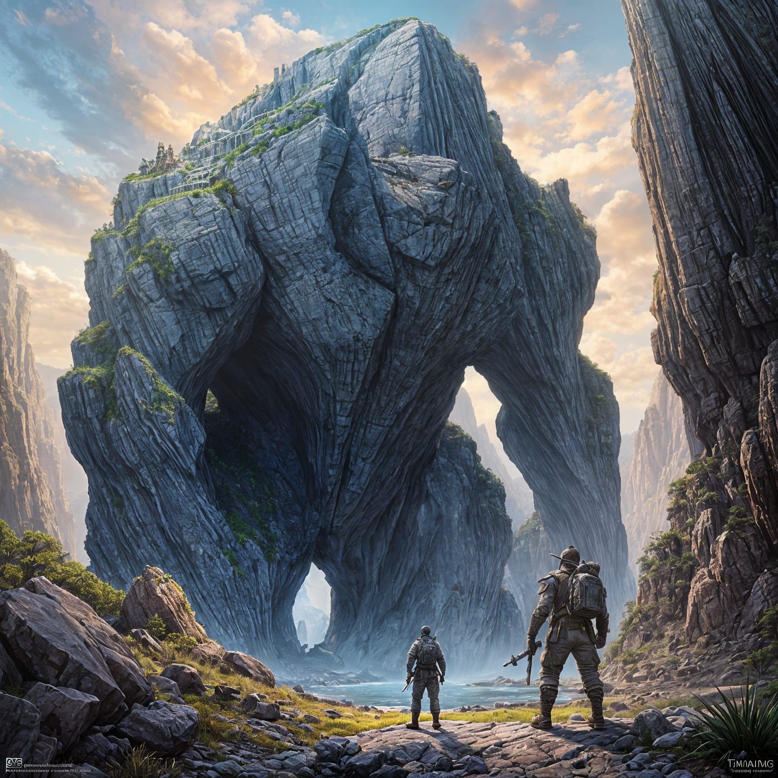 Soldier Confronts Rock Troll: Fantasy Concept Art