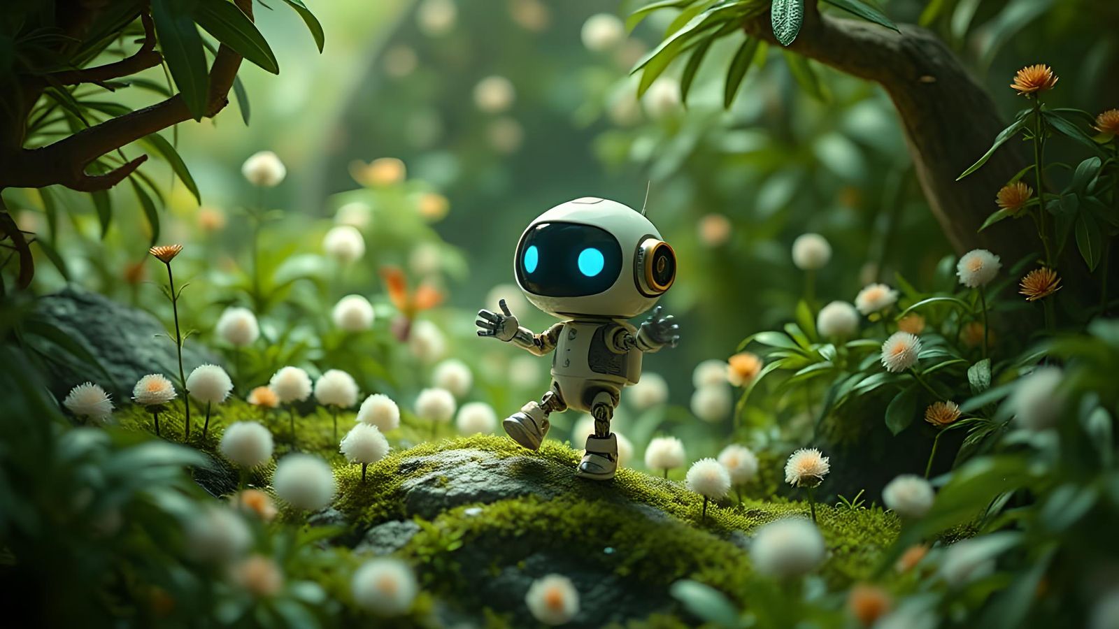 Chibi Explorer Bot Dances in Psychedelic Jungle