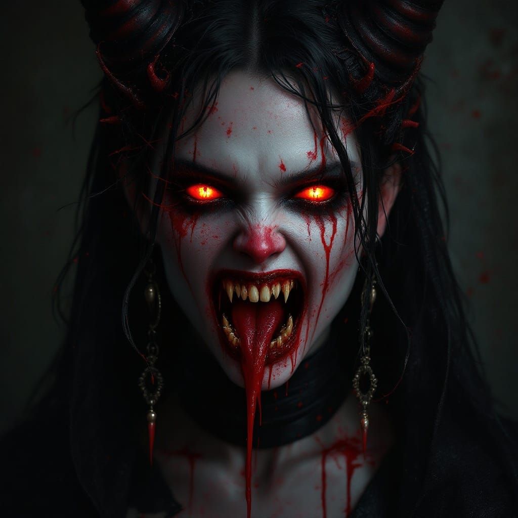 Ethereal Gothic Vampire Goddess in Oil Painting Style