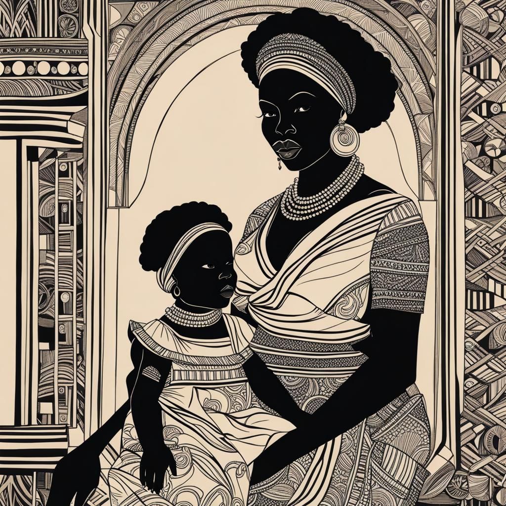 Mother and Toddler in Harlem Renaissance Style