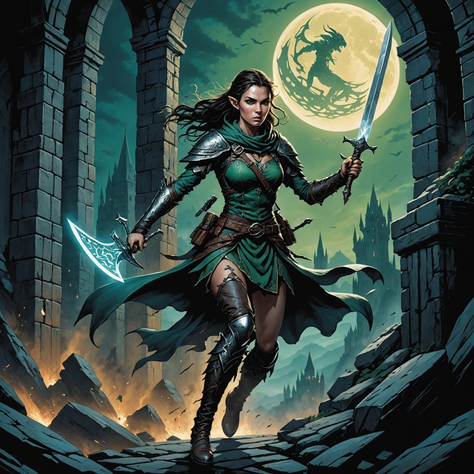 Daring Elven Assassin Leaps Through Shadows