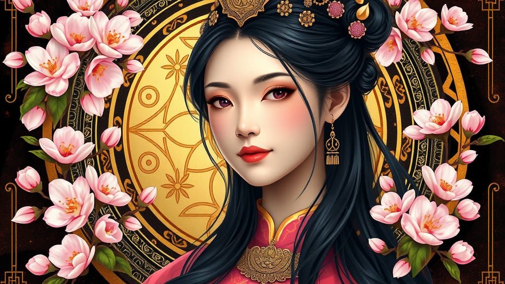 Ethereal Blossom Empress: Fantasy Art Nouveau Portrait