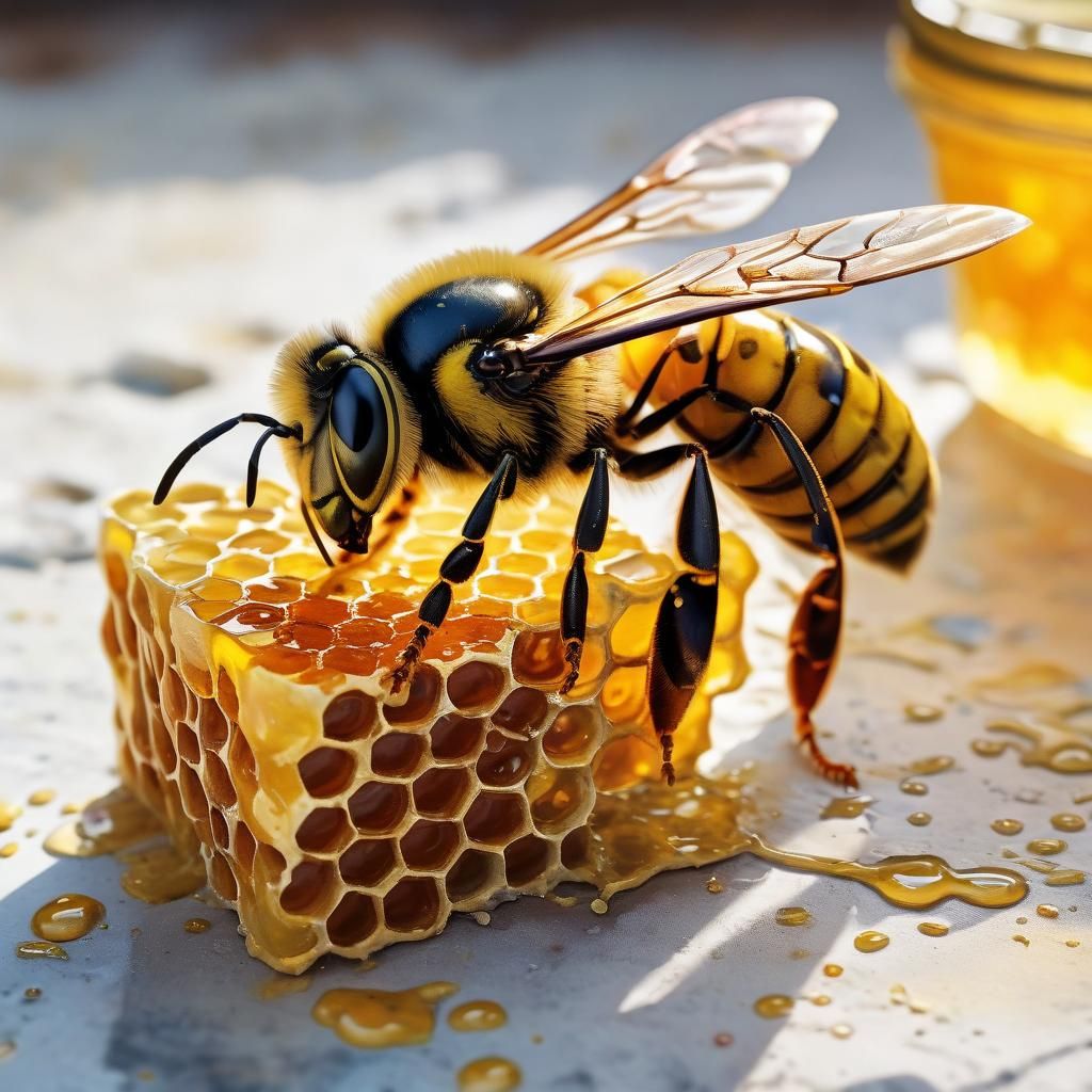 Wasp on Honeycomb in Impressionist Watercolor Style