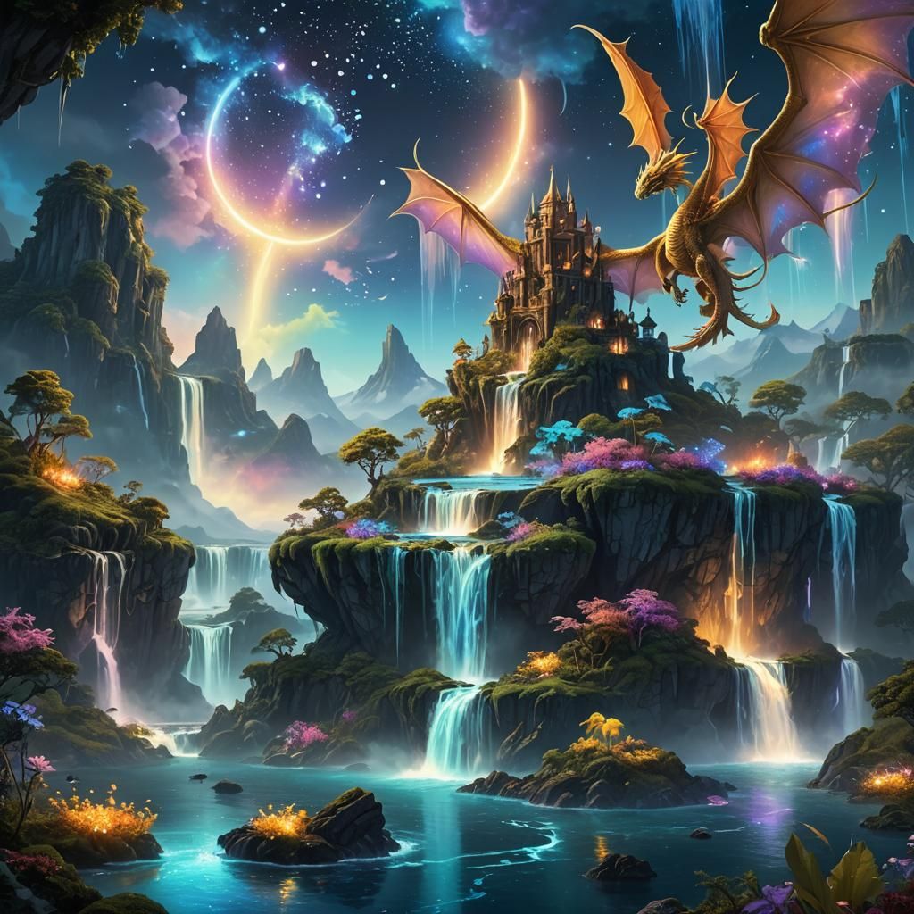 Floating Island with Bioluminescent Life: Fantasy Art