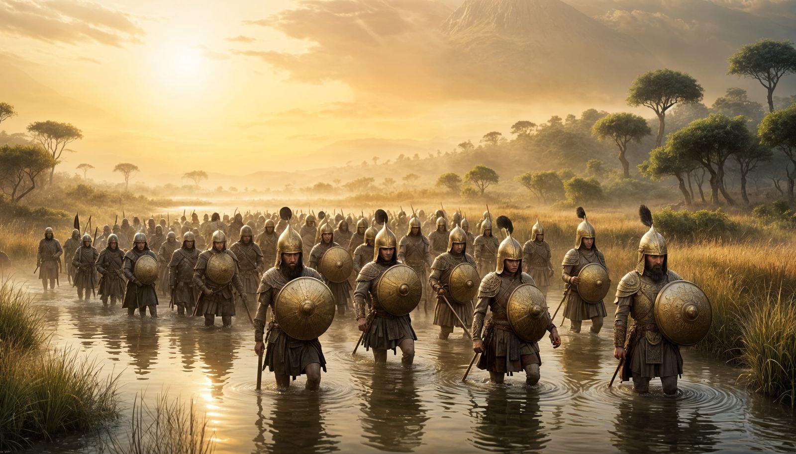 Hittite Army Marches Through Marsh at Dawn