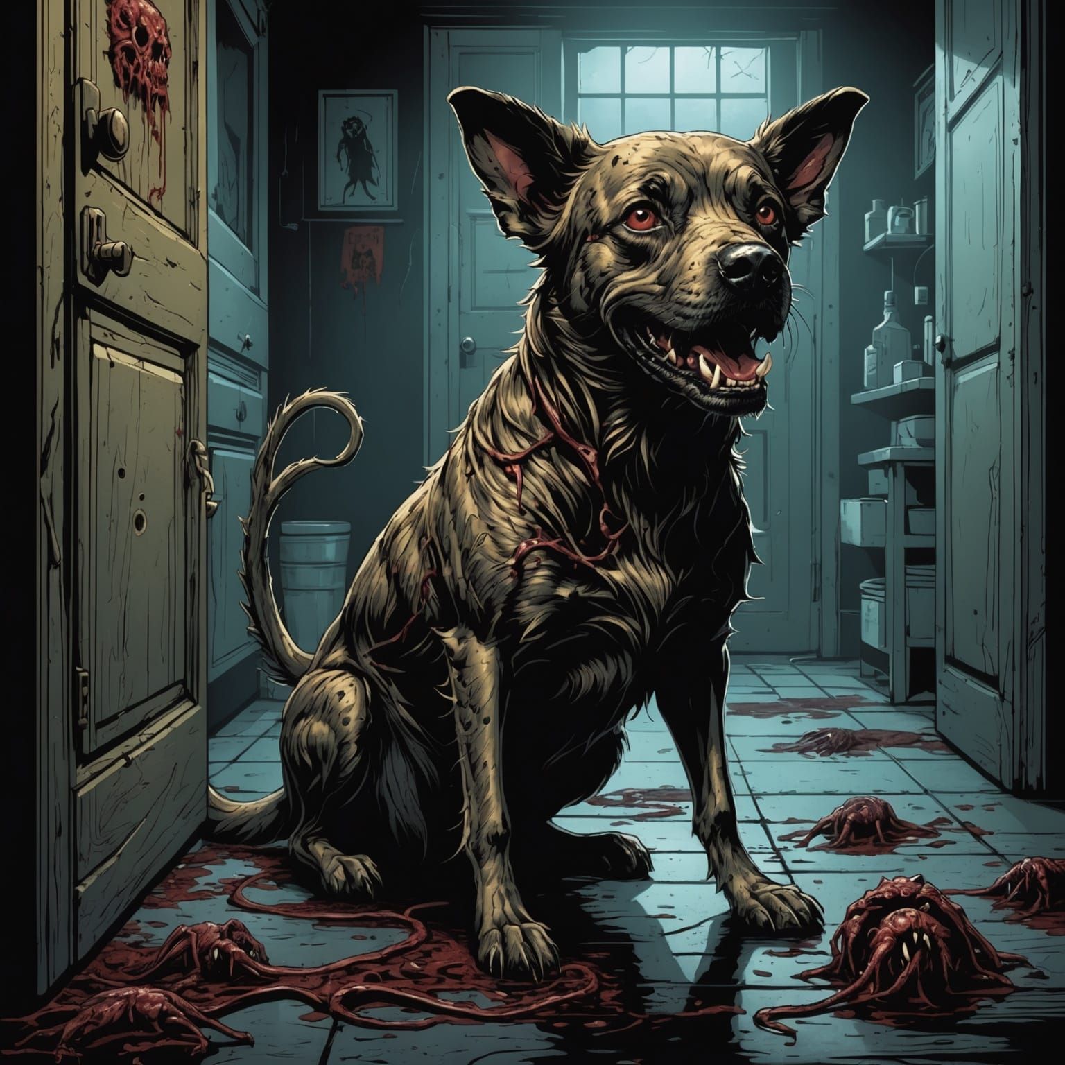 Horrific Parasite-Infected Dog in Dark Room