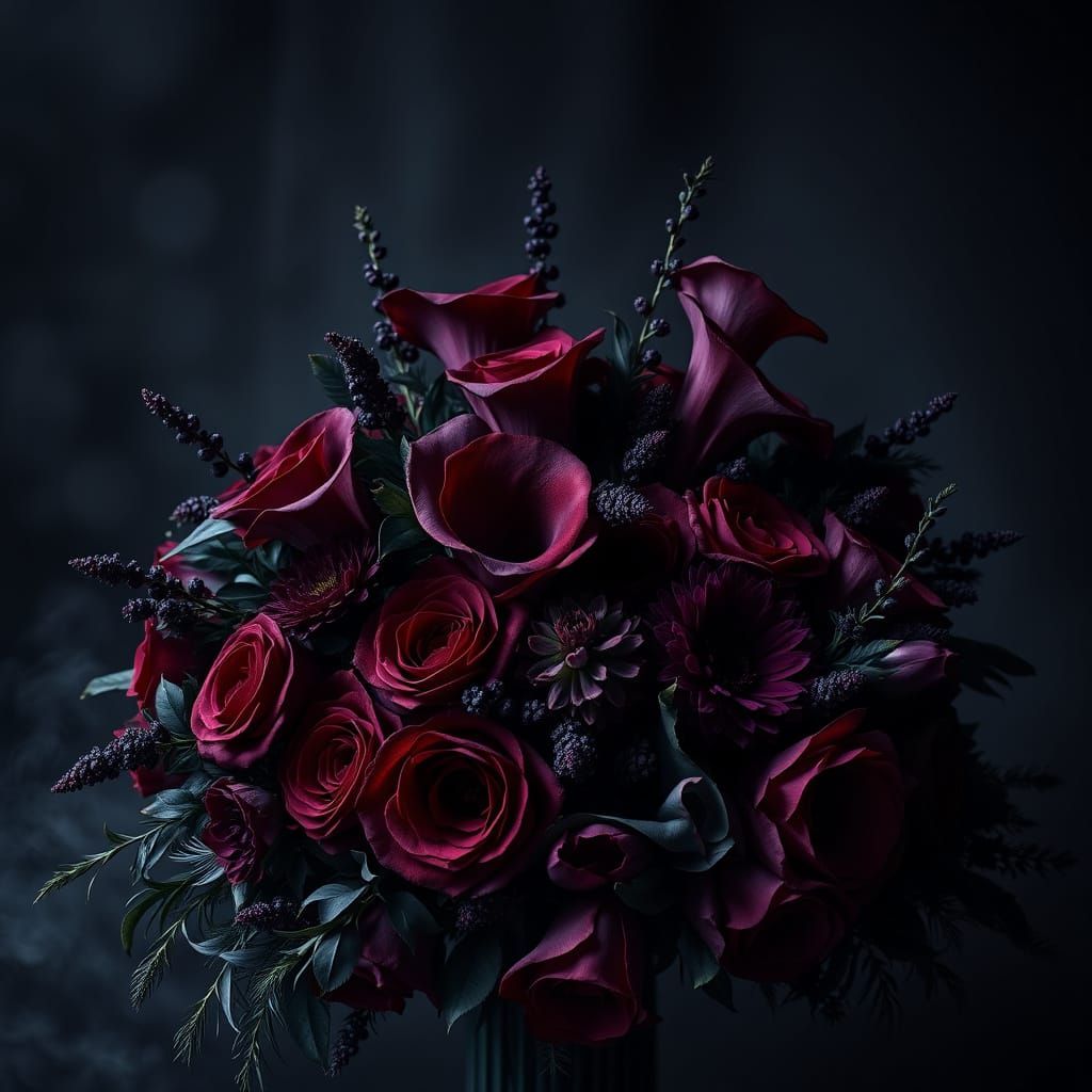 Gothic Romantic Flower Arrangement with Dark Hues