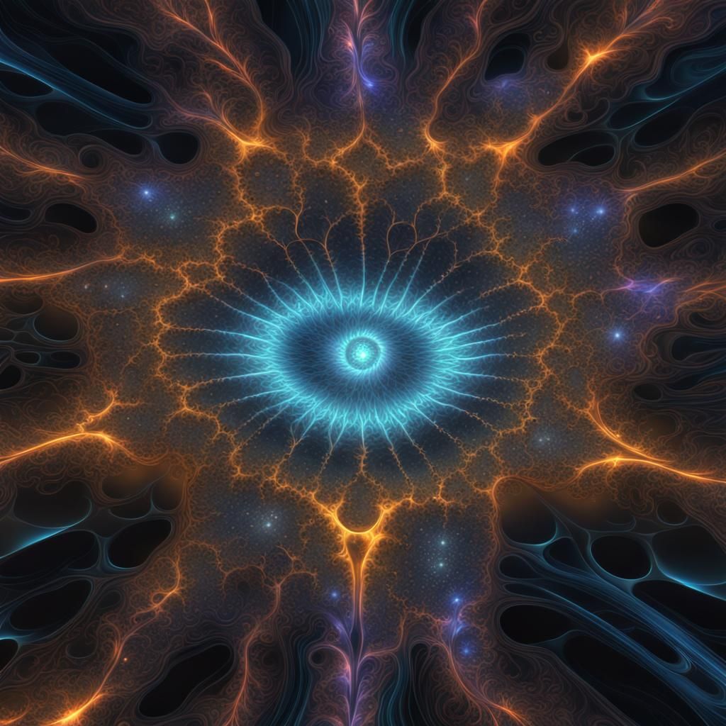 Intricate Mandelbrot Web with Galaxy Inlay