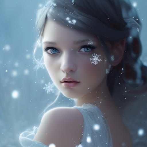 Mystical Snow Princess Portrait in Digital Art Style