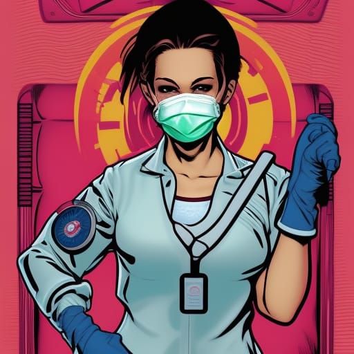 Nurse with Mask in Comic Book Art Style
