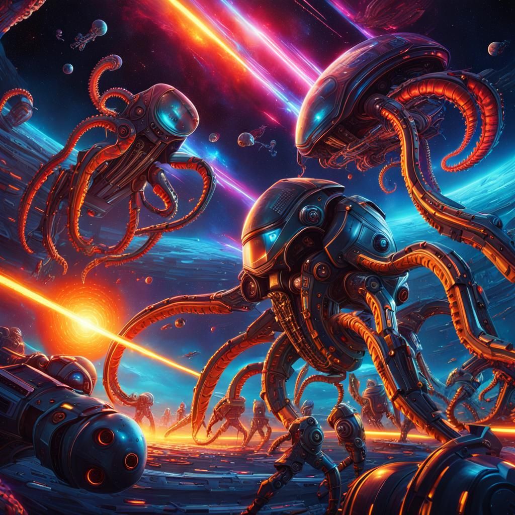 Epic Space Battle: Robots vs. Cephalopod Aliens