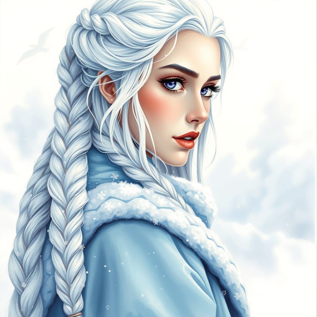 Frosted Fantasy Queen in Winter Attire, Inspired by Anime an...