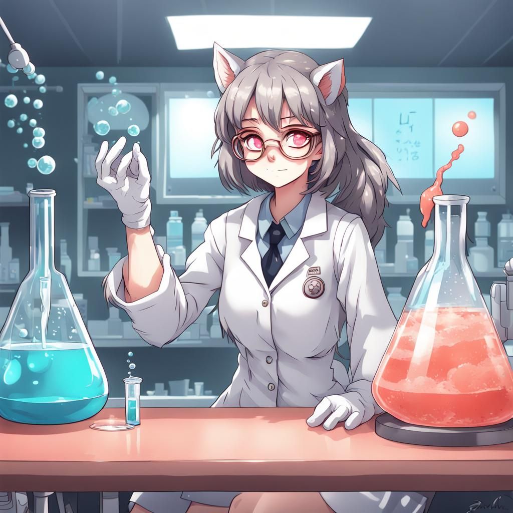 Anime Wolf Girl Doing Science Experiment