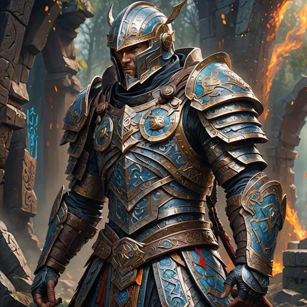Runic Armor Concept Art with Dramatic Lighting