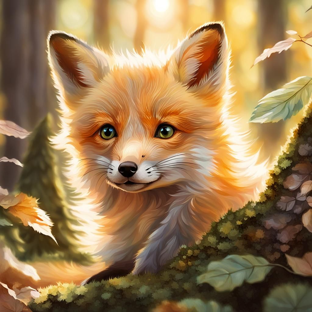 Adorable Baby Fox Portrait in Watercolor Style