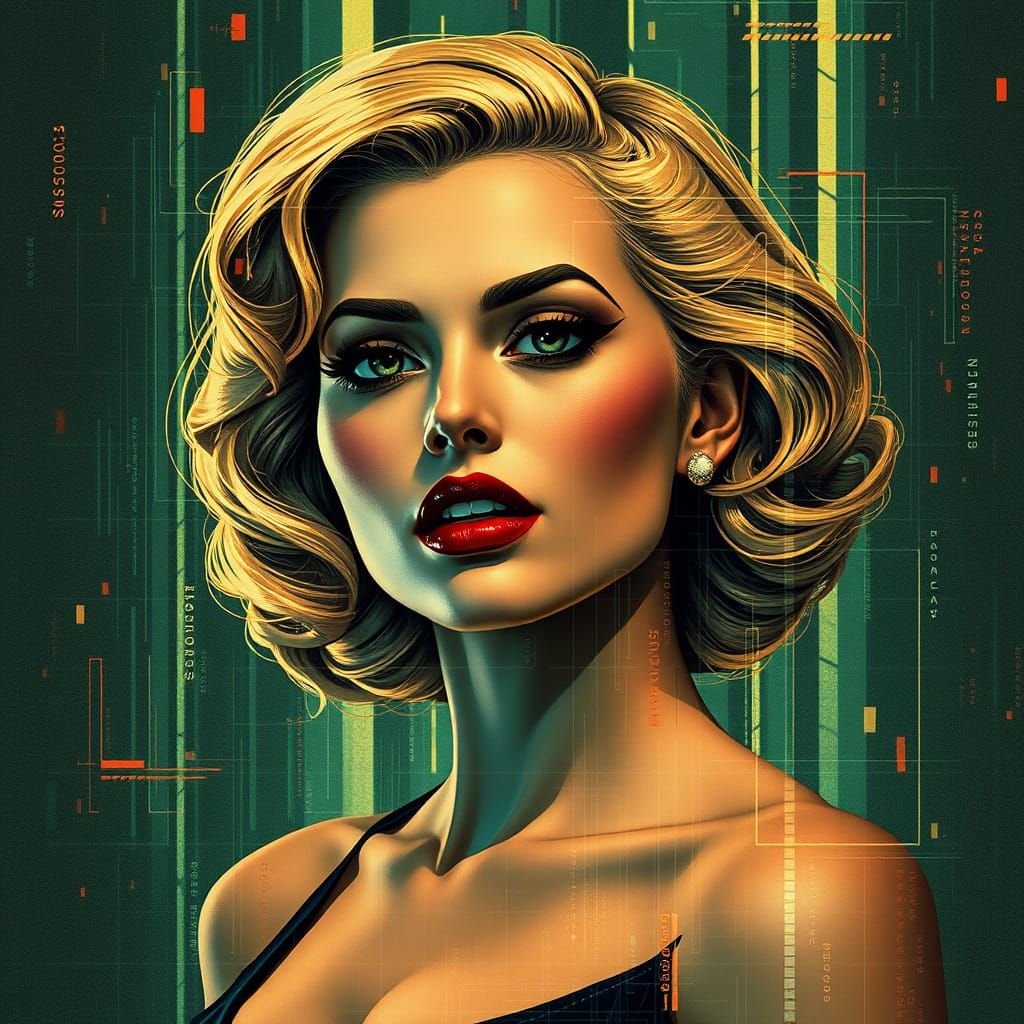 Hyperrealistic Pin-Up with Digital Glitch Art