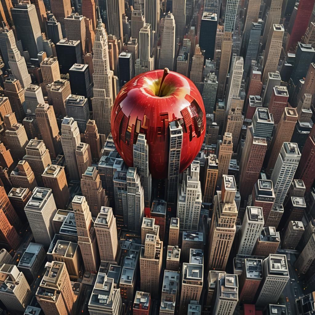 Surreal Colossal Apple Supporting New York City
