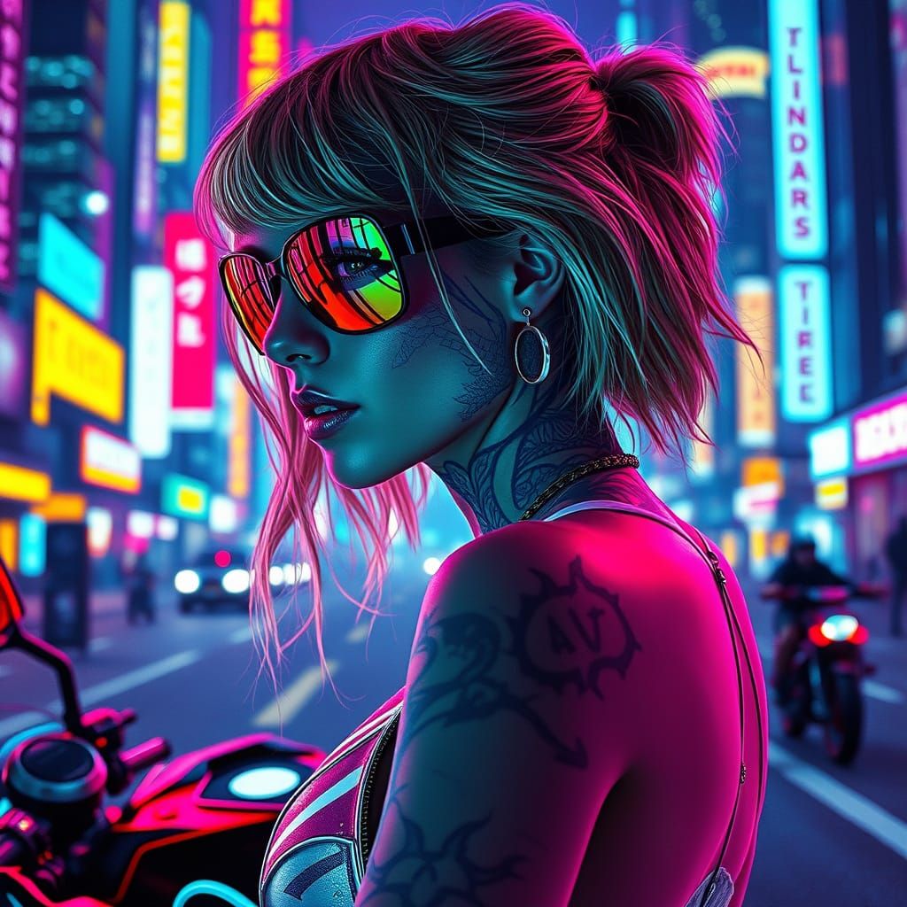 Taylor Swift as a Cyberpunk Cybernetic Warrior