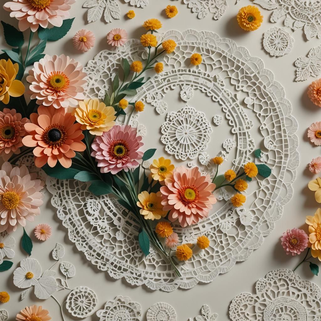 Flowers on Doily in Wes Anderson Style