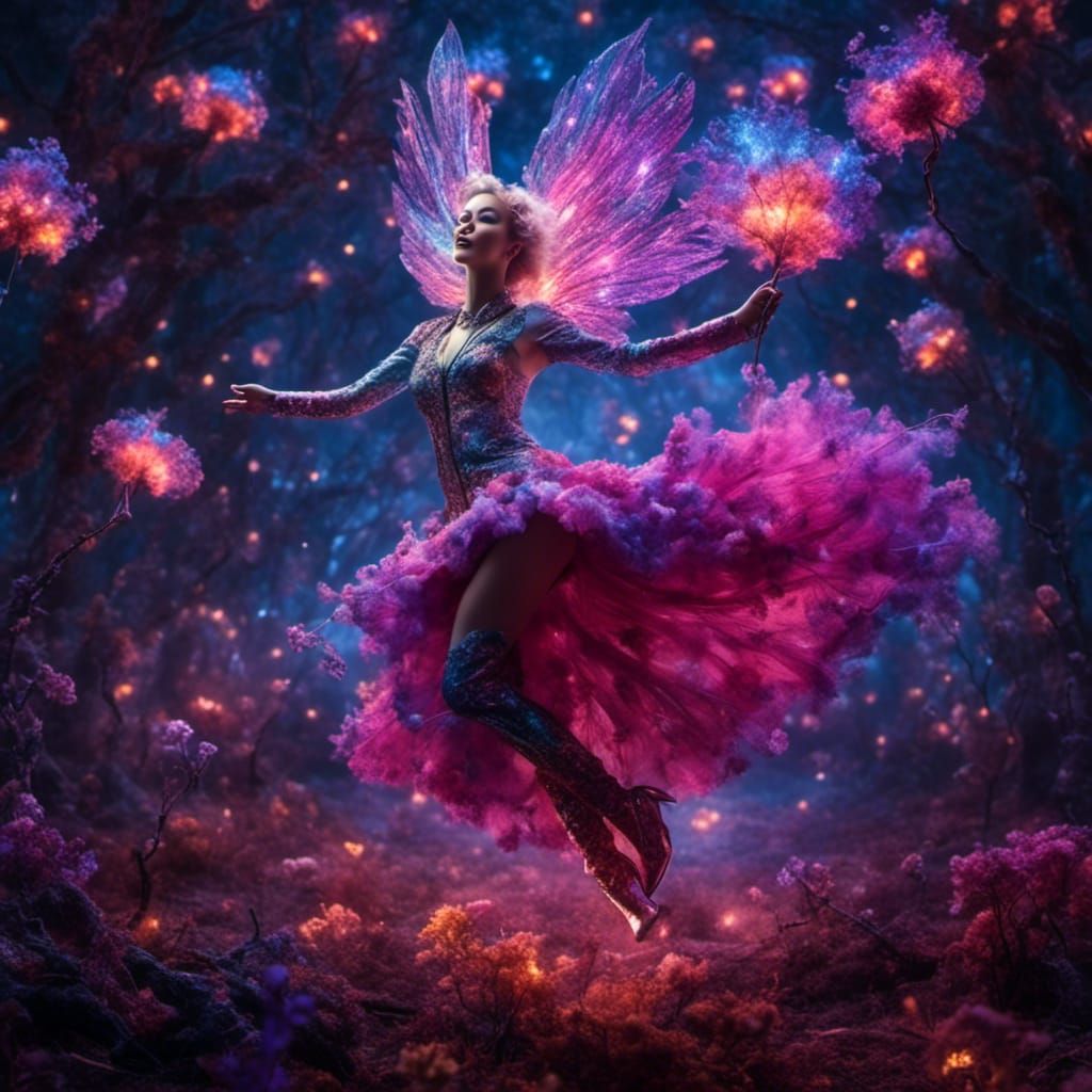 Ethereal Fairy Dancing Under Harvest Moon in Detailed Concep...